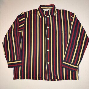 Derek Rose Pajama Shirt Savile Collection Men L Burgundy Batiste‎ Cotton Stripe